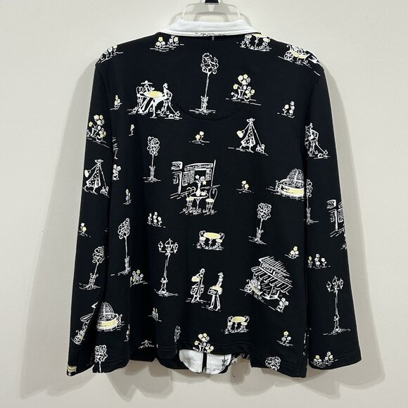 VTG 90s Koret Womens Knit Jacket w/ Pockets Full Zip Black City Scene Size LG - Picture 2 of 9